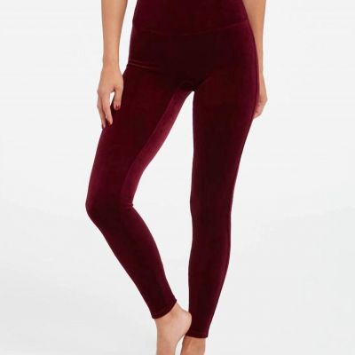 SPANX Women's Size Small Shiny Velvet Pull On High Waist Leggings Rich Burgundy