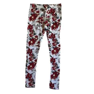 Zenana Outfitters Womens White Red Floral Leggings Cottage Core Medium