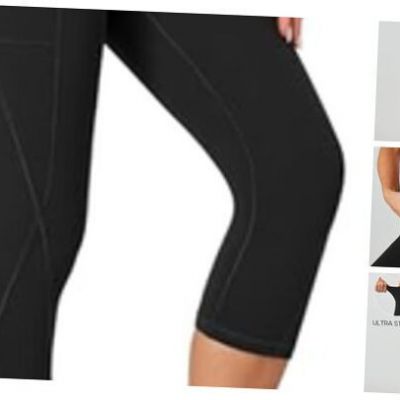 Capri Leggings for Women High Waisted Capri Leggings with Large Capri Black