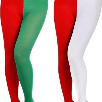 2 Pairs Christmas Striped Tights Red Green Two Toned Elf Costume, Pantyhose, NEW