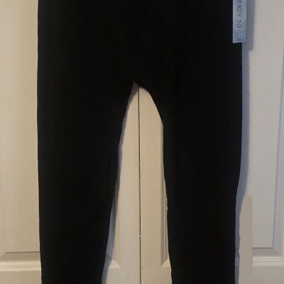 Ready to Go Womens Plus One Size Fits Most Black Stretch Leggings Fleece Lined