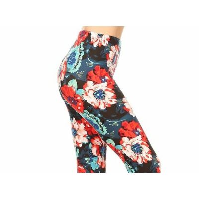 Plus Size Womens Buttery Soft Brushed Elegant Floral Leggings