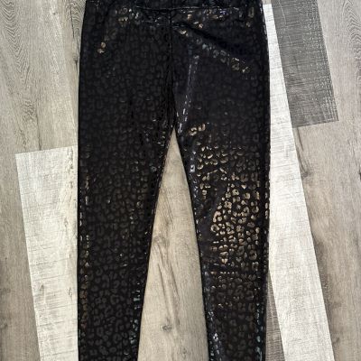 Shirley & Stone Leggings Black Leopard Cheetah Shiny Print XL