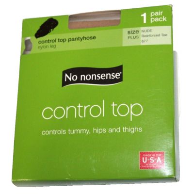 No Nonsense Control Top Pantyhose Nude Size Plus Reinforced Toe 877 USA