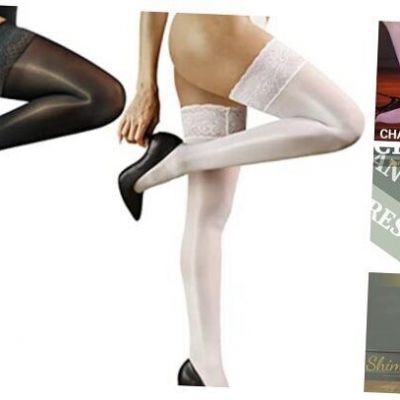 Thigh High Stockings, Women's Sheer Highs with Silicone One Size Black&white