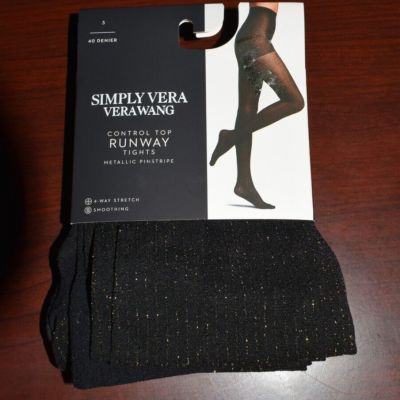 New Simply Vera Wang Sz 3 Black Metallic Pinstripe Runway Tights Control Top