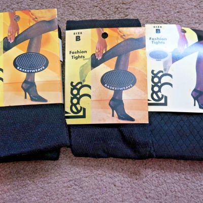 Leggs Fashion Tights Black Size B Lot 3 Basketweave Pattern