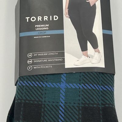 Torrid Stone Plaid Deep Teal Crop Leggings - Size 0