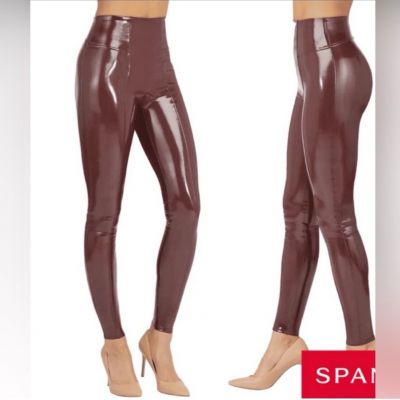 NEW SPANX LIQUID LEATHER FAUX LEATHER PULL UP PANTS RED SZ M