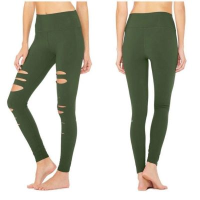 Alo Yoga Ripped Warrior Leggings Green Size XS Extra Small Gym Workout Yoga