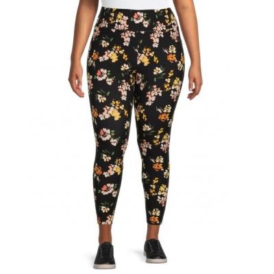 Terra & Sky  NEW?Womans PLUS Floral high rise legging's size 0X~yellow/black