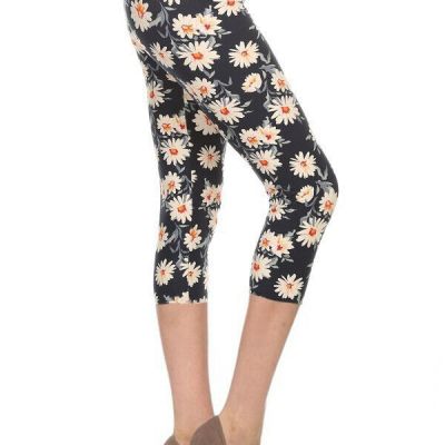 Multi-color Print, Cropped Capri Leggings In A Fitted Style With A Banded Hi...