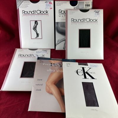 6 Pairs Pantyhose 4 Round The Clock 147 Control Top Sz A 95-129lb+Preston+Calvin