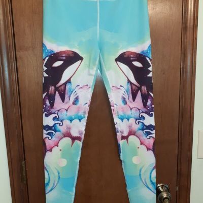 Bright Multi-Color Anime/Manga Footed Leggings HK73 Ocean Killer Whale Orca XL