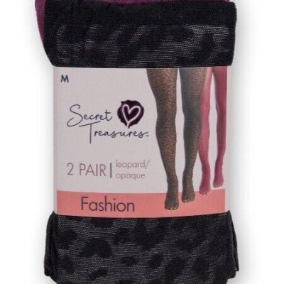 NWT Ladies Secret Treasures Black Leopard/Wine Opaque Fashion Tights Size M (2)