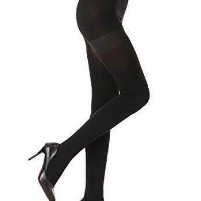 Women’s Opaque Tights with Control Top – 80D High Waist Shaping Large Black