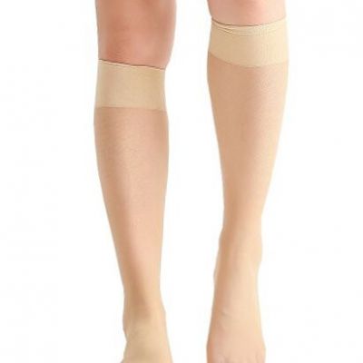 Womens Sheer Knee High Stockings,6 Pairs Nylon Trouser Socks with Reinforced