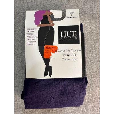 Hue Studio Women's Black Berry Cover Me Opaque Control Top Tights Size 2