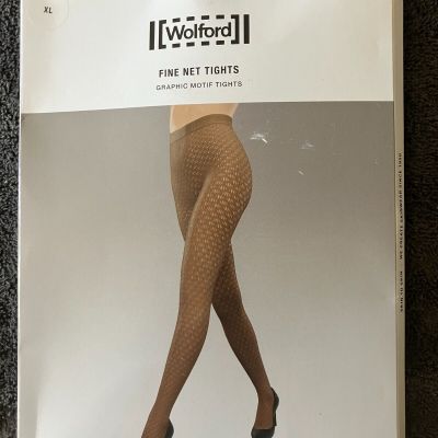 Wonderful Wolford FINE NET GRAPHIC MOTIF Tights UMBER BROWN Extra Large XL Italy