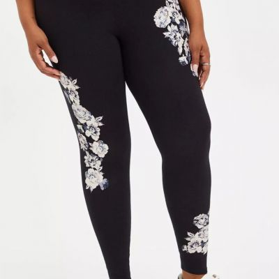 Torrid Black Premium Full Length Legging, White Pink Floral Print, Size 2