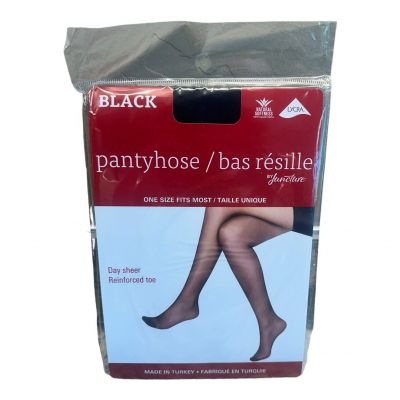 Lycra One Size Day Sheer Black Pantyhose Reinforced Toe 100-150 lbs. By Juncture