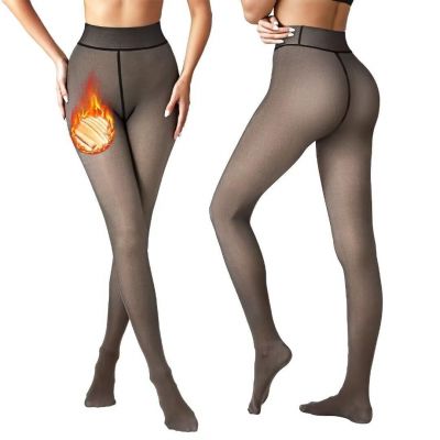 Vertvie Fleece Lined Tights Women Crotch One Seam Line Warm Sheer Pantyhose F...