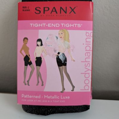 Spanx tight-end tights patterned metallic luxe black silver womens C