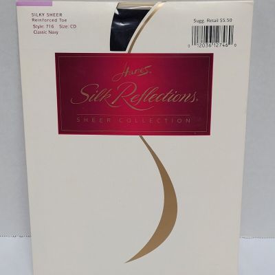 Hanes Silk Reflections Silky Sheer Pantyhose Classic Navy Size CD Style 716