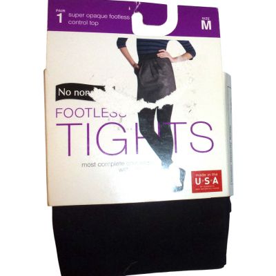 No Nonsense super opaque footless control top tights hose 90 denier sz M black