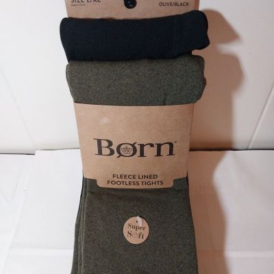 Born Fleece Lined Footless Tights Black & Olive Green 2 pack Super Soft L/XL NWT