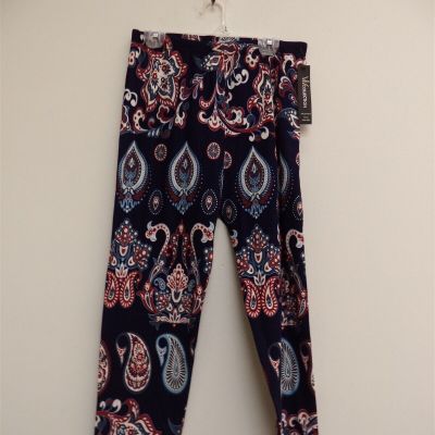 VIV Collection Women's Plus One Size Soft Capri Leggings Blue Paisley Print