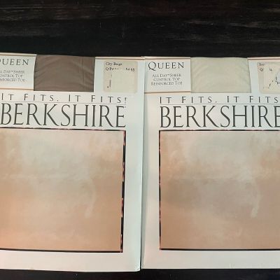 1994 Berkshire All Day Sheer Reinforced Toe Pantyhose Queen Petite Ivory Beige