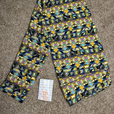 LuLaRoe Leggings Tall & Curvy Yellow Multicolor Retro Square Design