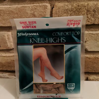 NOS Walgreens Comfort Top Knee Highs One Size (8 1/2- 11) Suntan New