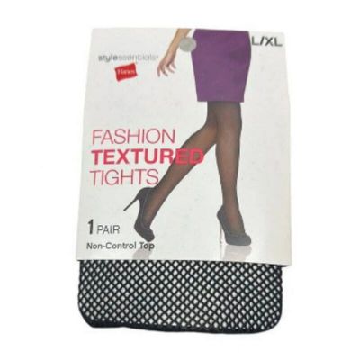 Hanes Style Essentials Textured Tights Stockings Fishnet Black L/XL