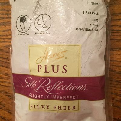 Hanes Plus Silk Reflections Control Top Pantyhose 1 Plus Lot 3 Barley Black NEW