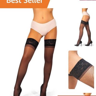 15 Denier Ultra Sheer Lace Top Thigh High Stockings for Fashion-Forward Women