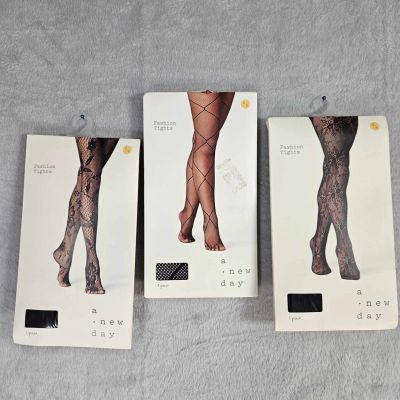 New Day 3 Pair Assorted Fashion Tights Women Size S/M