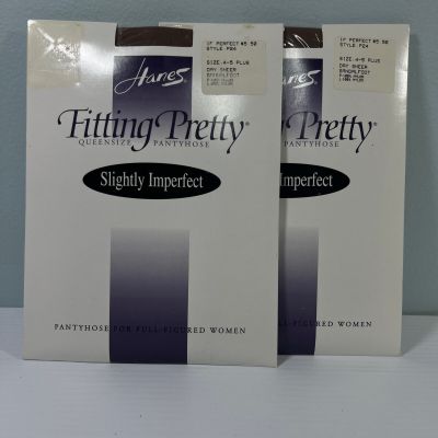 2 Pair Hanes Fitting Pretty Queensize Size 4-5 Plus Pantyhose P24 Sheer Sandal