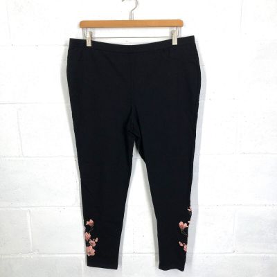 Style&Co Floral Embroidered Leggings Black Womens Size PXL