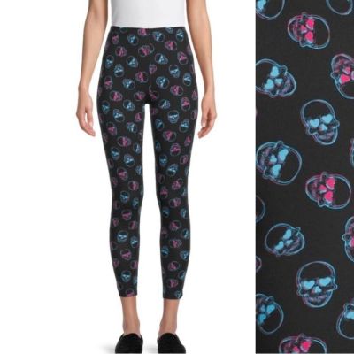 no boundaries Juniors Skulls Elastic Waist Soft Sueded Ankle Leggings SM,MED,L