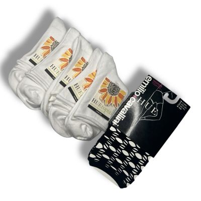 Huetopia Roll Top Shortie Socks 5 Pair White With Black Emilio Geo Net Tight M/L