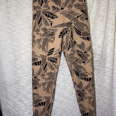 Aerie Leggings Mid Rise Womens Sz L Tan Black  Stretch Comfort Chill Play Move