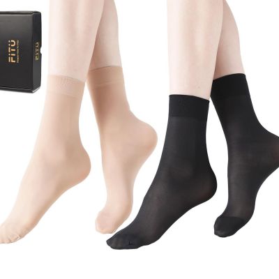 Women's Sheer Socks Nylon Ankle High Tights Hosiery Socks 10 Pairs(5 Beige + ...