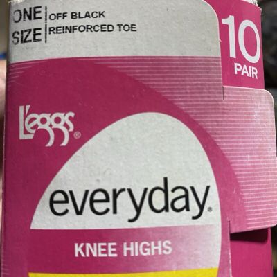 10 Pair Leggs Everyday Knee Highs OFF  BLACK  Reinforced Toe .One Size Fits Most