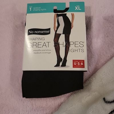 1 No nonsense Women's BLACK Opaque Shaping Tights Size X-Large