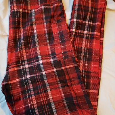 Bright red plaid Holiday QUALITY butter Soft Custom Legging TC2 NEW yoga bnd