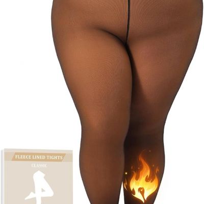 MERYLURE Plus Size Fleece Lined Sheer Tights, Fake Translucent Winter Warm Leggi