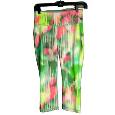 Athleta Green and Pink Neon Mid Rise Cropped Leggings Size Small