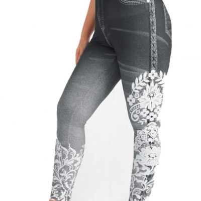 Floral Denim Style Leggings Plus Size 0XL -12